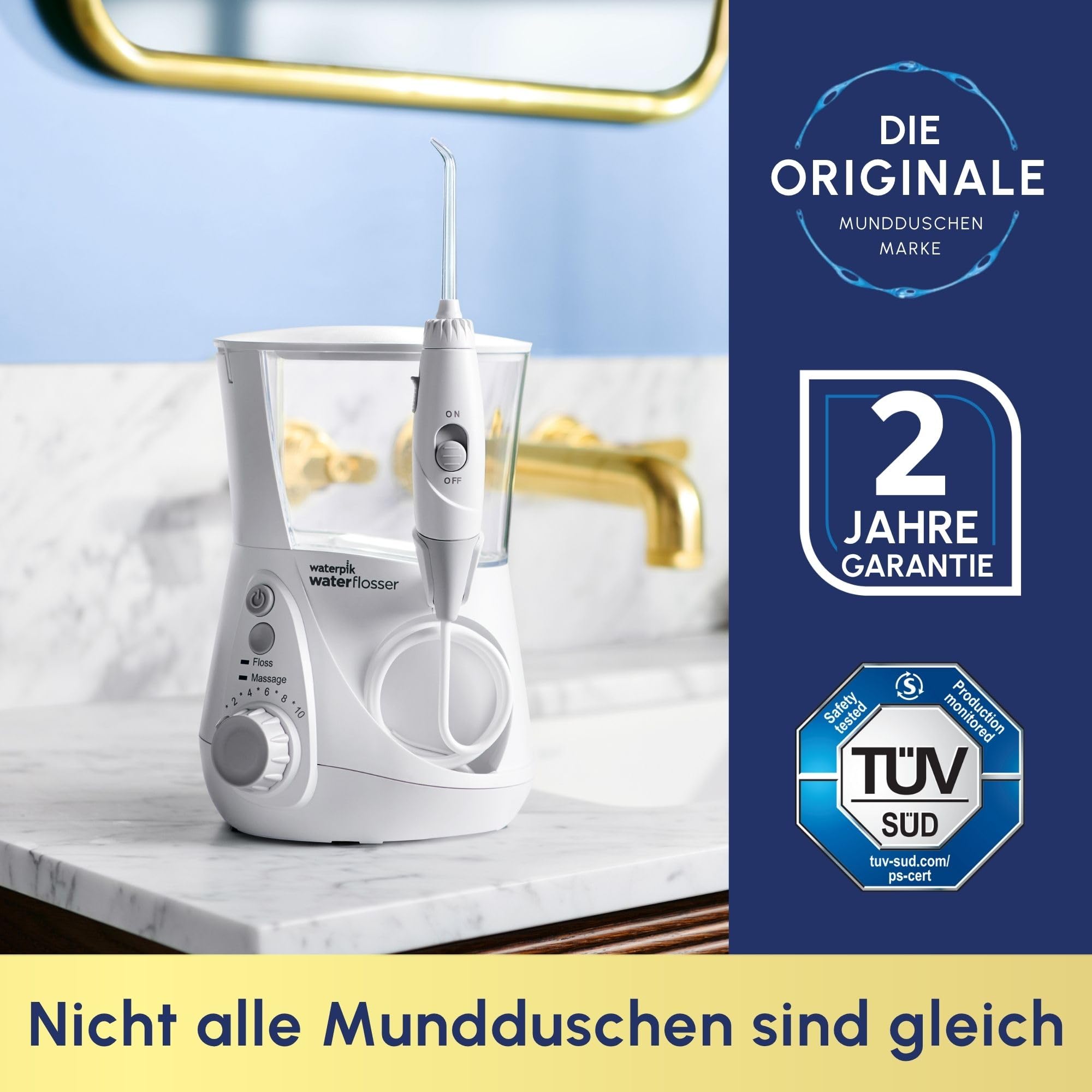 Waterpik Ultra Professional Munddusche, Testsieger 2026, Precision Pulse Technology, TÜV Siegel, bis zu 99,9 Prozent Plaque Entfernung, 6x Aufsätze, 10x individuelle Modi, integrierter Timer, weiß