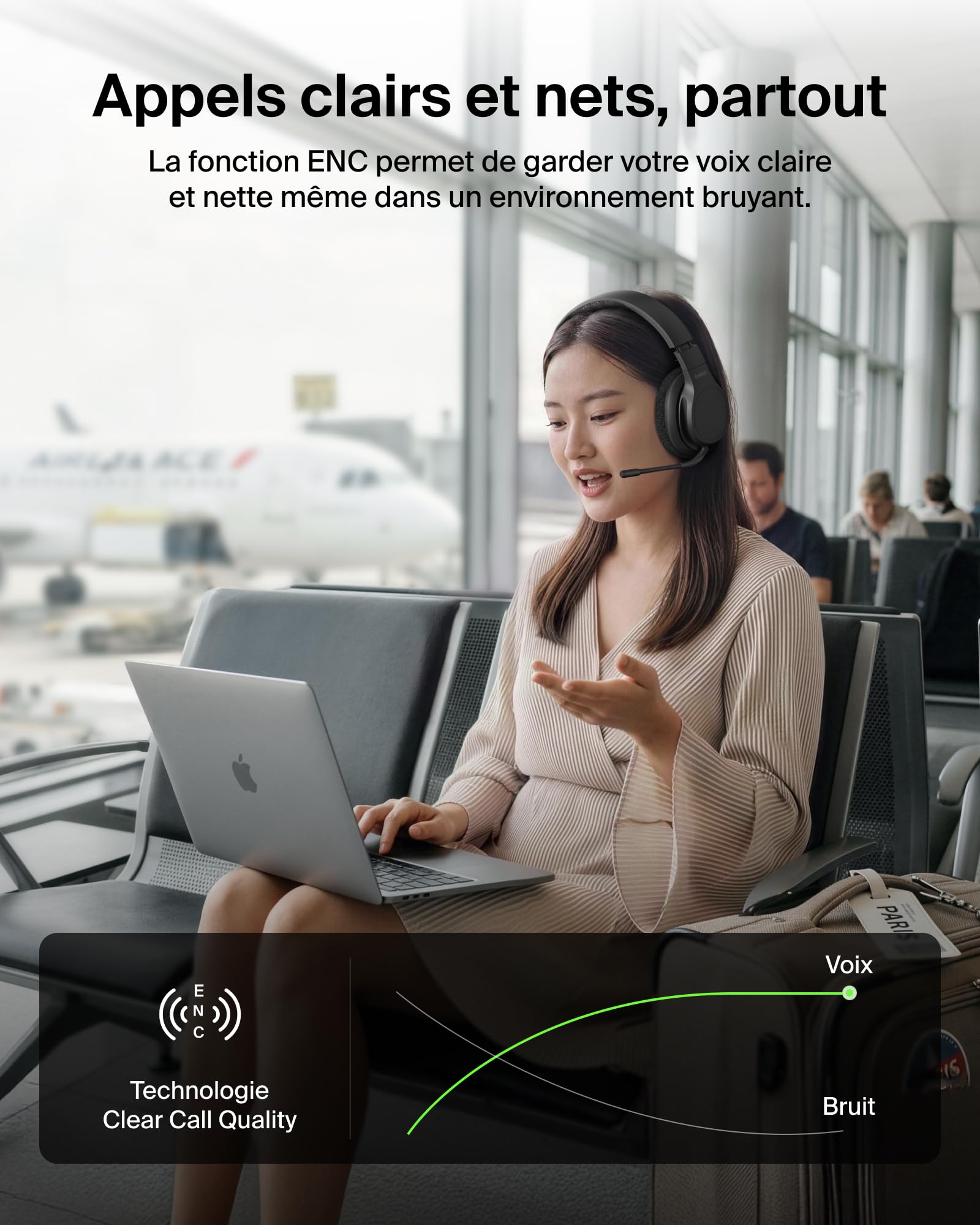 Belkin SoundForm Adapt Casque Audio sans Fil Circum-Aural avec Micro - Noir | Bluetooth 5.2, Micro Orientable Intégré, Connexion Multipoint, ENC, Autonomie de 65h, Recharge rapide