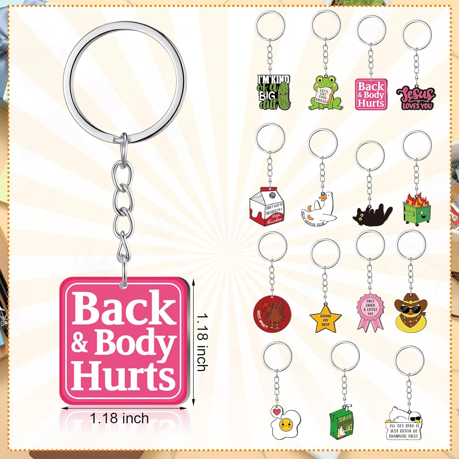 Quelay 15 Pcs Funny Keychains Bulk Stainless Steel Novelty Keychain Party Favors Gifts for Friends Coworkers Teachers Nurses Vet Bags Purse Accessories Supplies