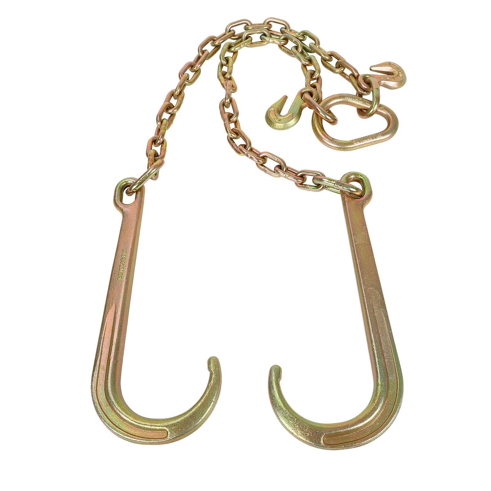 Ostacolo auto Catena Di Traino A V G70 Da 5/16" X 2' Con Ganci A J A Gambo Lungo E Ganci A Forcella; Catena Di Sicurezza Per Rimorchi E Autocarri A Pianale, Carico Di Lavoro Sicuro Di 4700 Libbre