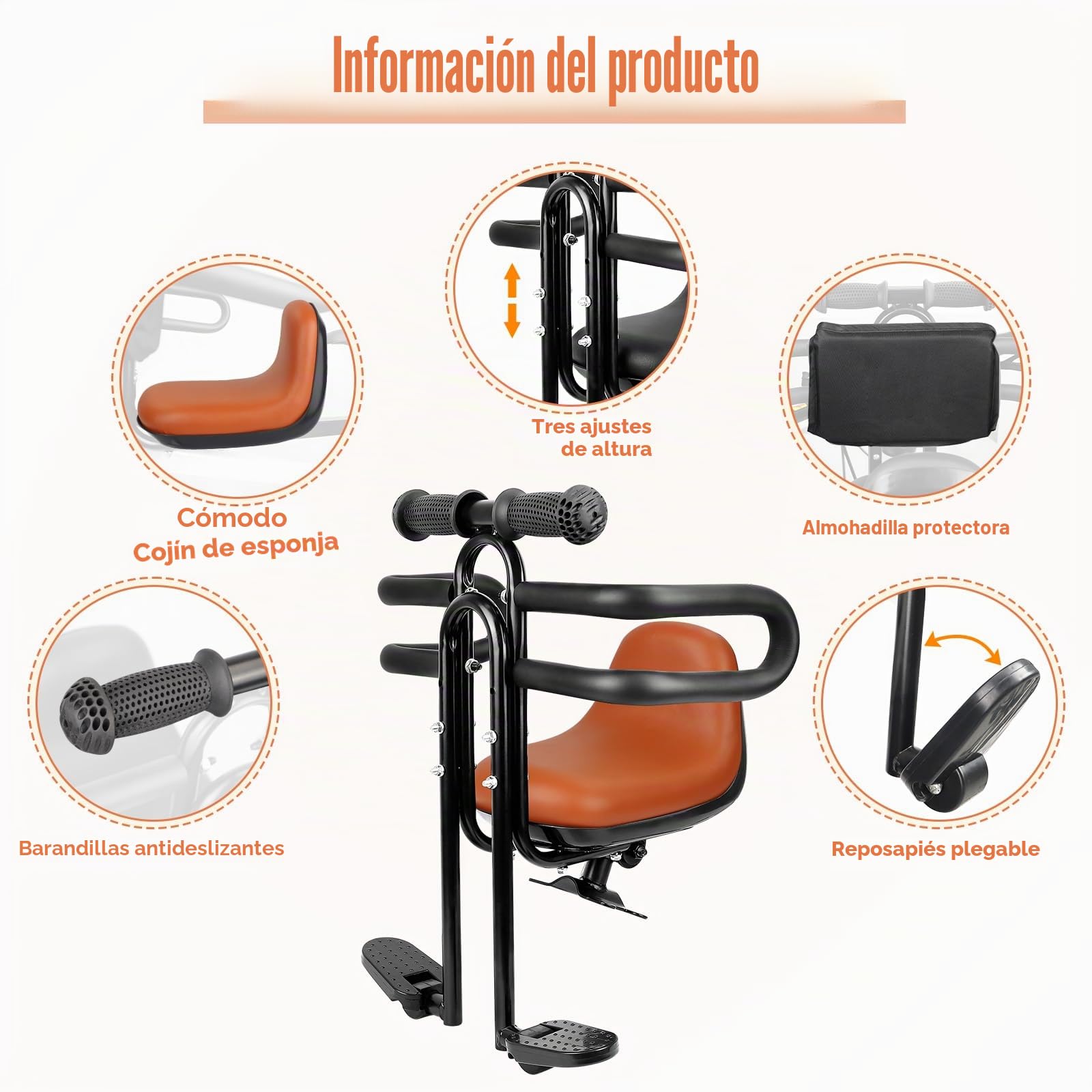 ZUKKA Asiento de bicicleta infantil – Soporte frontal, asiento delantero para niños con mango de barandilla, asiento de bicicleta para niños para bicicleta de adultos, asiento de bicicleta para bebé