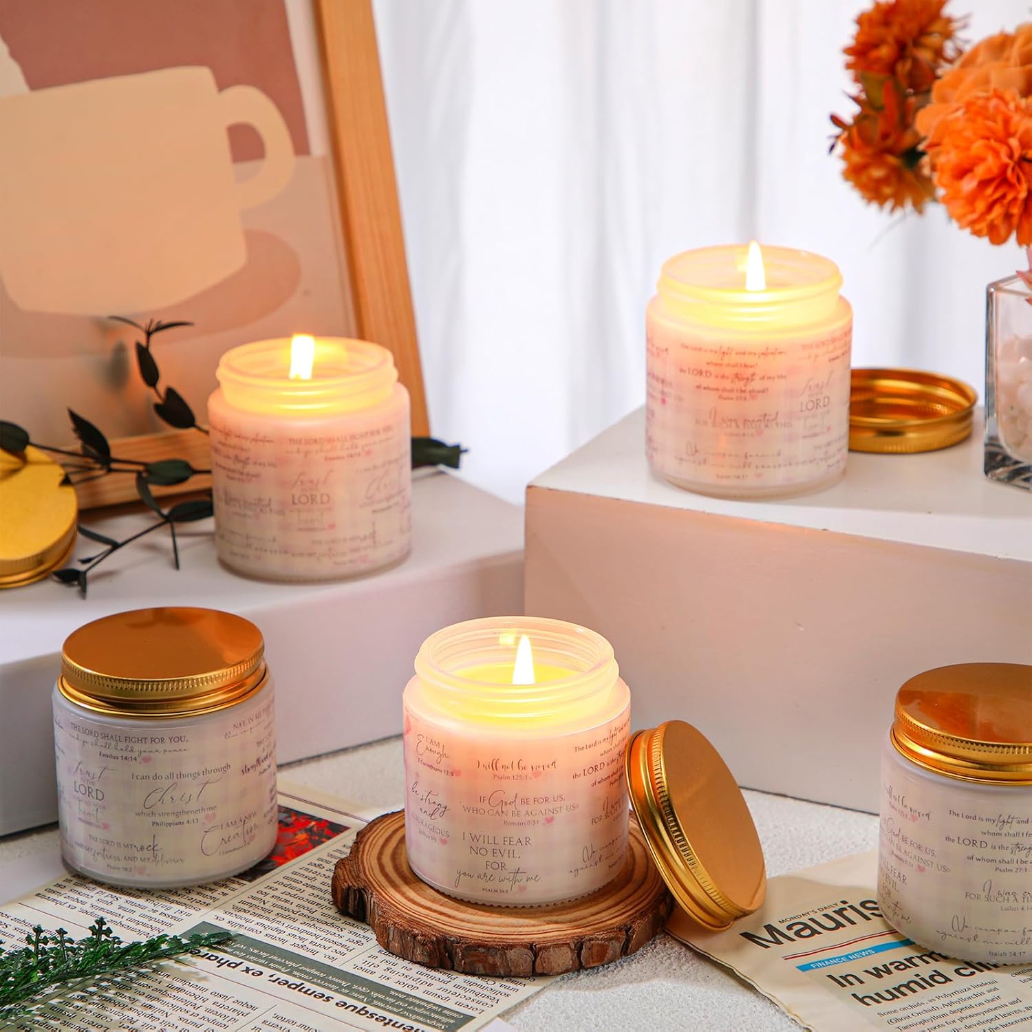 Lewtemi 10 Jars Easter Christian Religious Candle Bulk Catholic Prayer Scented Candle 3.5 oz Faith Bible Verse Women History Month Gift for Church Mothers Day Coworker Teacher(White,Pink Bow Coquette)