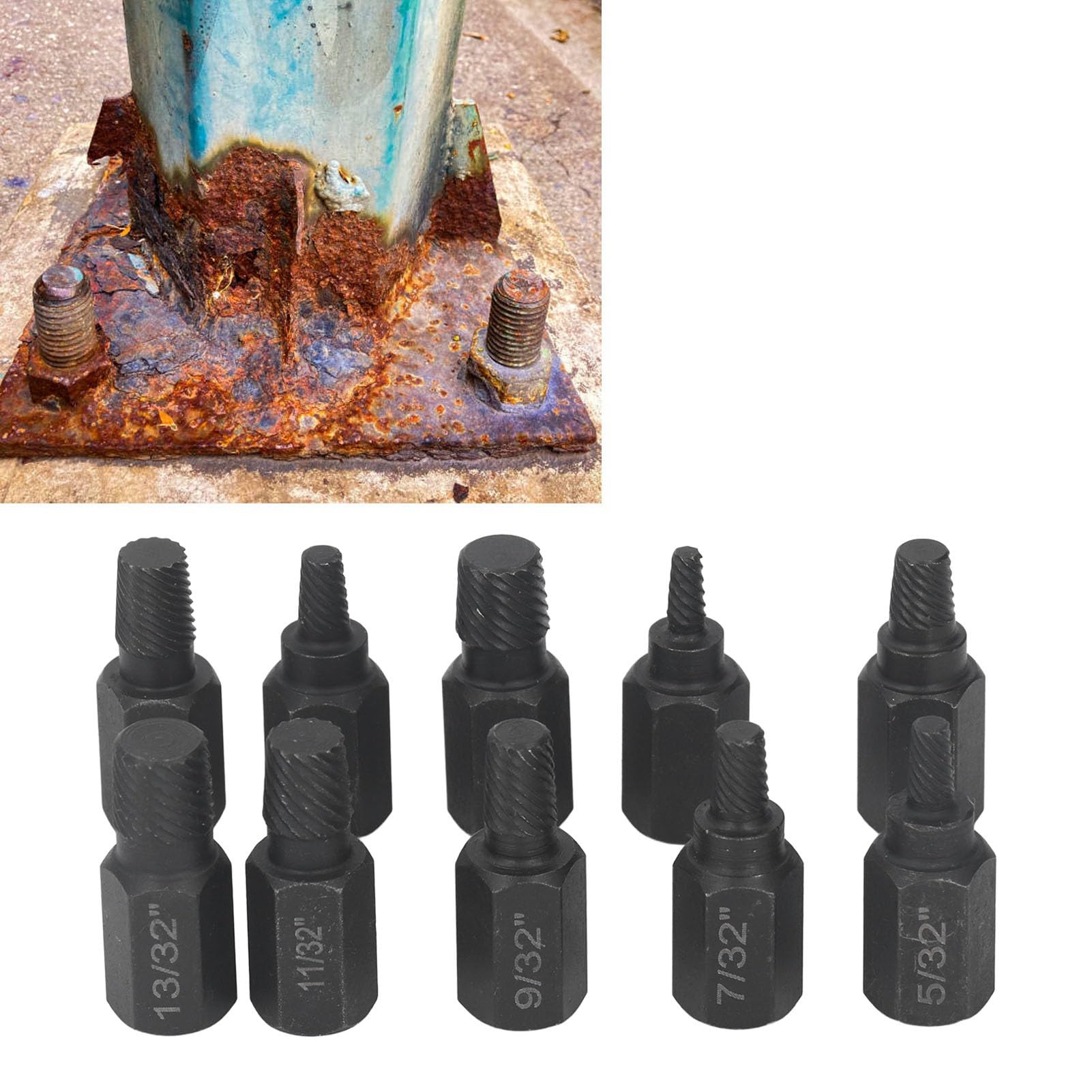 Extractor de Tornillos dañados de 10 Piezas, Juego de Brocas para Extractor de Tornillos, Kit de Herramientas para Quitar Tornillos, Pernos, Tuercas y espárragos dañados de Varios tamaños