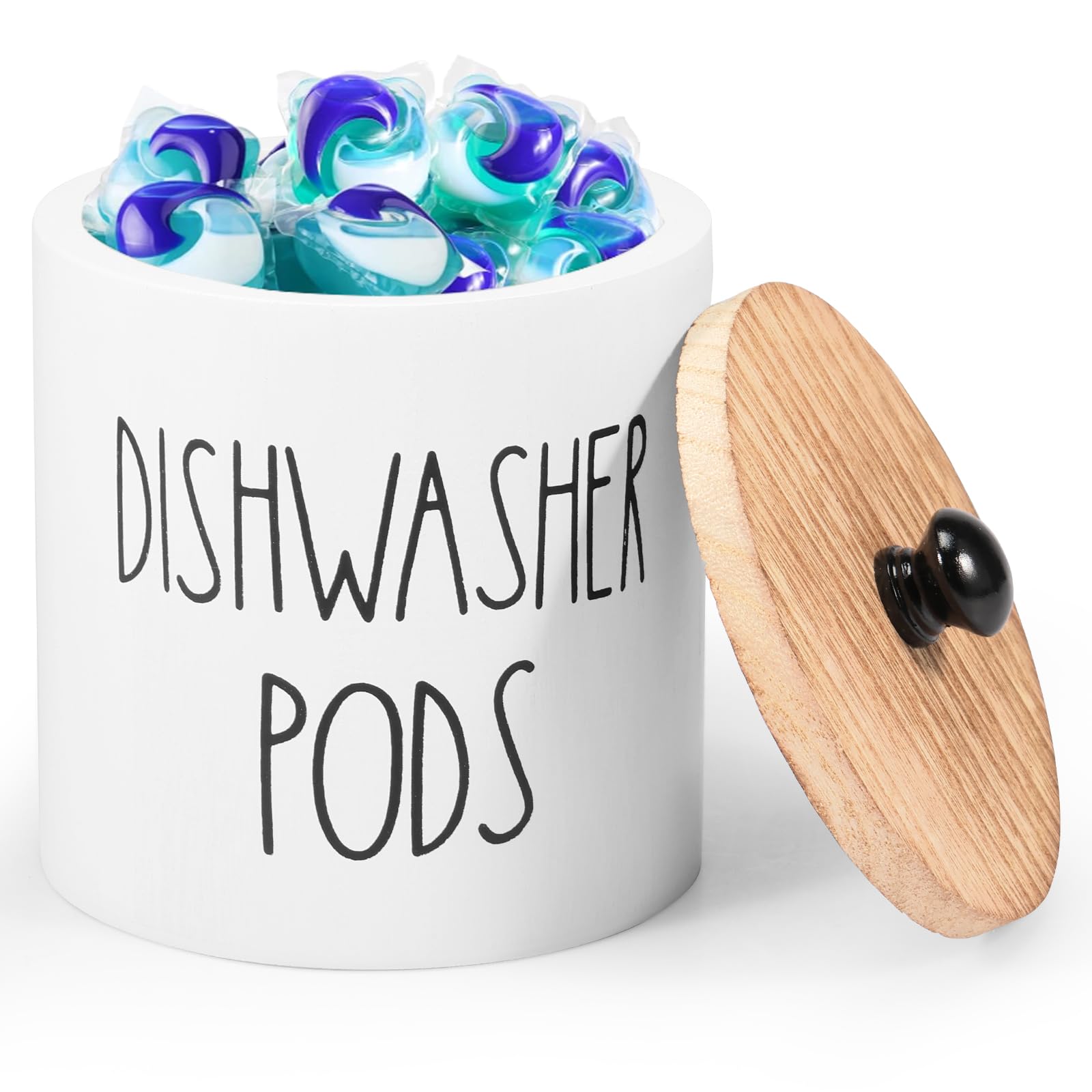 Sesaver White Dishwasher Storage Box Container, Laundry Pods Container With Bamboo Lid High-Capacity Bathroom Washing Pod Storage, Desktop Decor Dispenser For Washing Pods,Bath Bombs,Scent Booster (White)