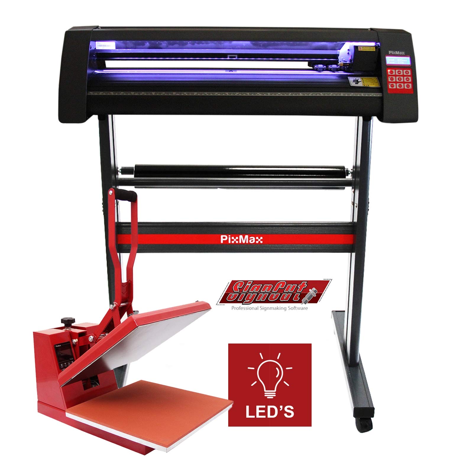 Vinyl Cutter LED Light Cutting Guide, Clam Heat Press 38cm & Signcut Pro Software Sublimation Printing Transfer Customised Personalise T-Shirts Kit Bundle
