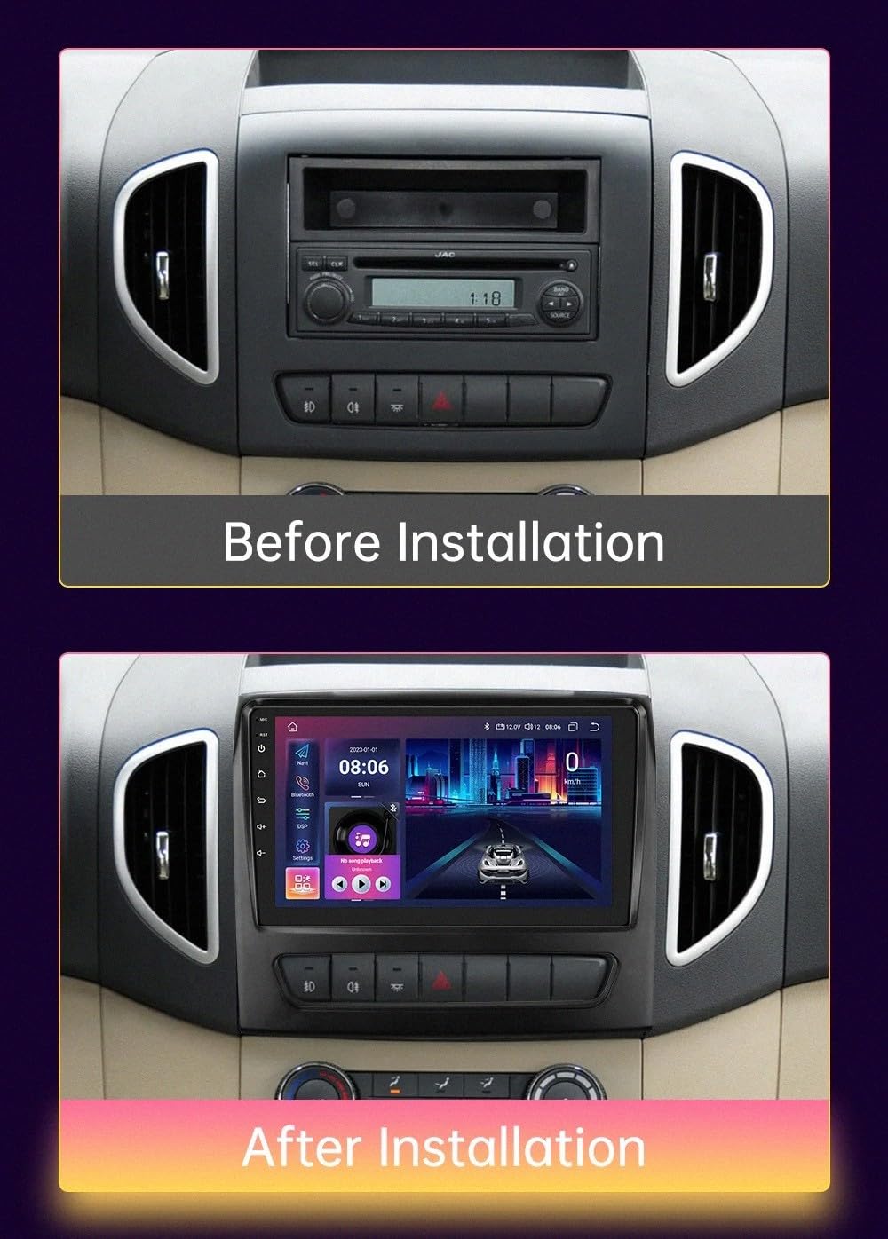 Car Stereo Carplay Radio de Coche para JAC Sunray 2011-2017 Soporta Bluetooth, Control Volante, USB, WiFi, 4G, Mirror-Link, GPS Navegador/Radio FM, 4 Nuclear 2G+32G
