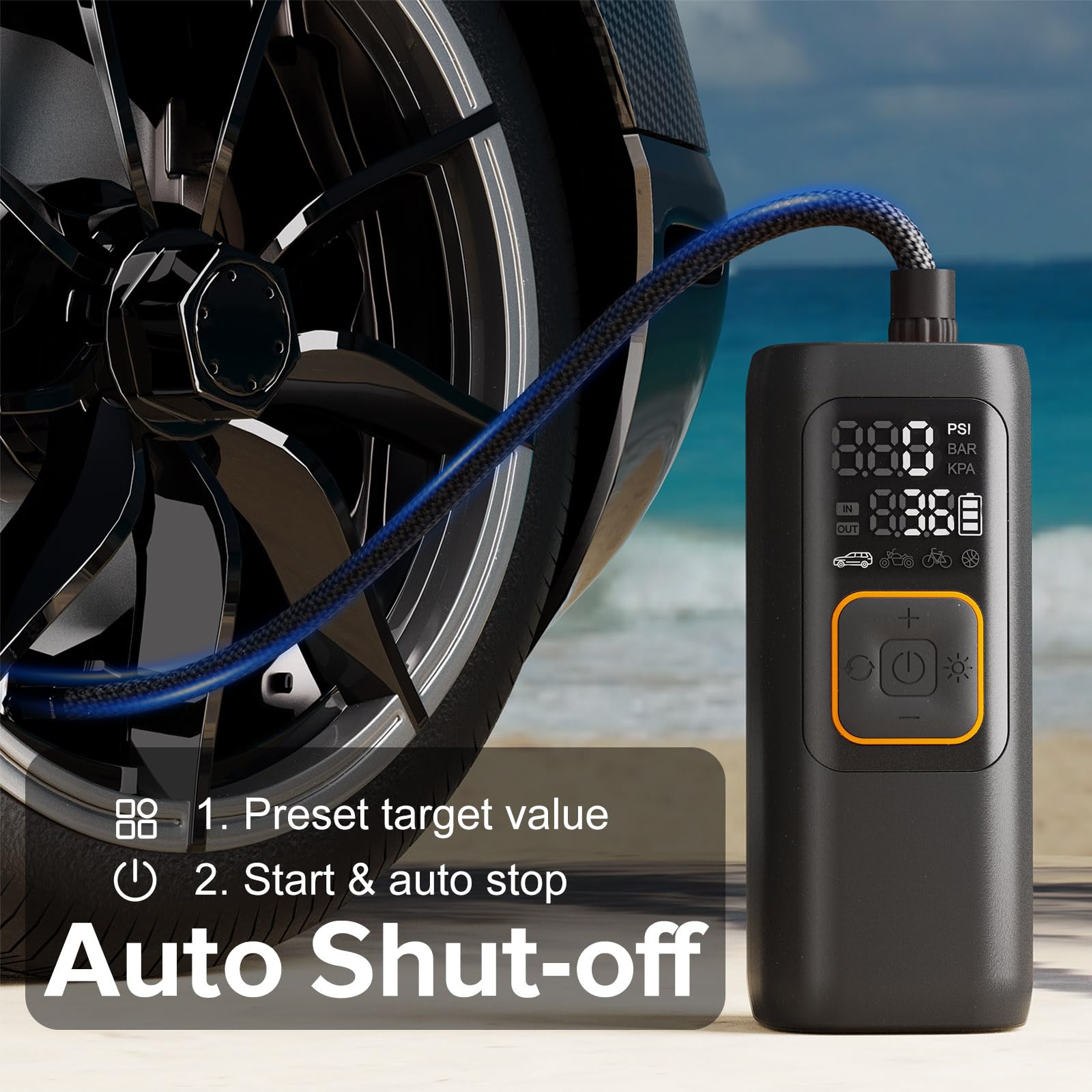 Inflador de neumáticos portátil de 200 PSI, bomba de neumáticos digital, bomba de aire inalámbrica para neumáticos de coche, apagado automático, luz LED, compresor de aire eléctrico para automóviles