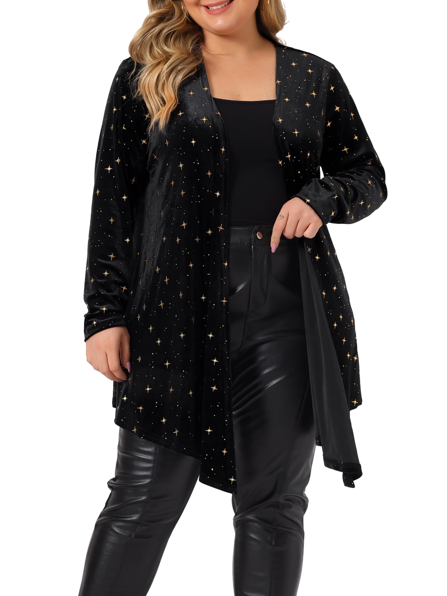 Agnes Orinda Womens Plus Size Cardigans Open Front Draped Shiny Party Velvet Cardigan