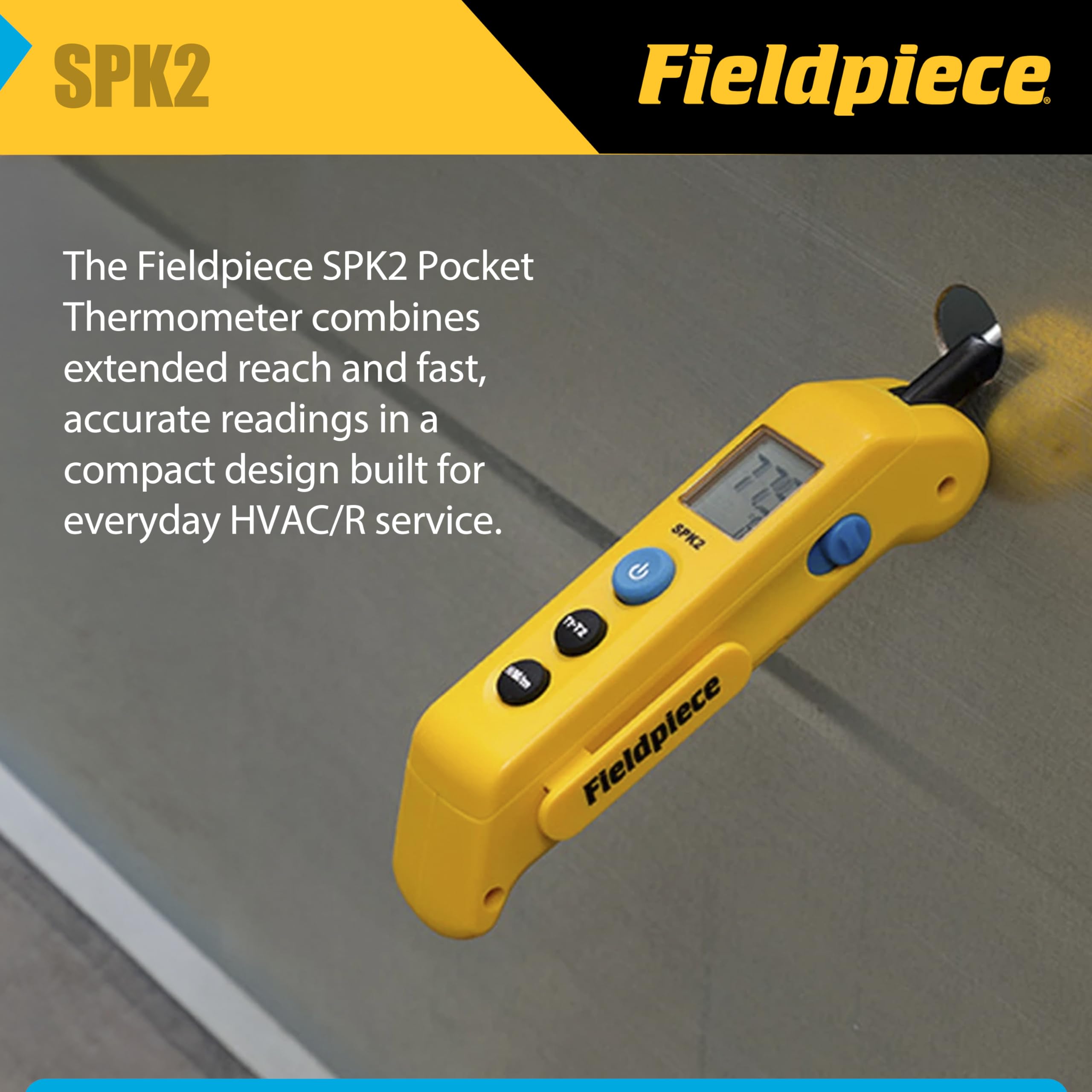 Fieldpiece spk2 plegable bolsillo in-duct termómetro con Max/Min Hold y sonda de acero inoxidable