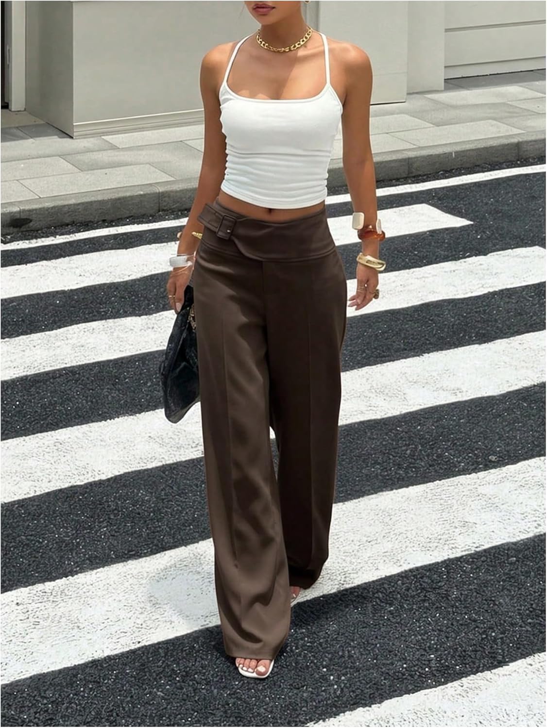 GORGLITTER Women's Low Rise Wide Leg Trousers Dress Pants Dressy Low Waisted Buckle Business Casual Work Slacks Pants - Image 5