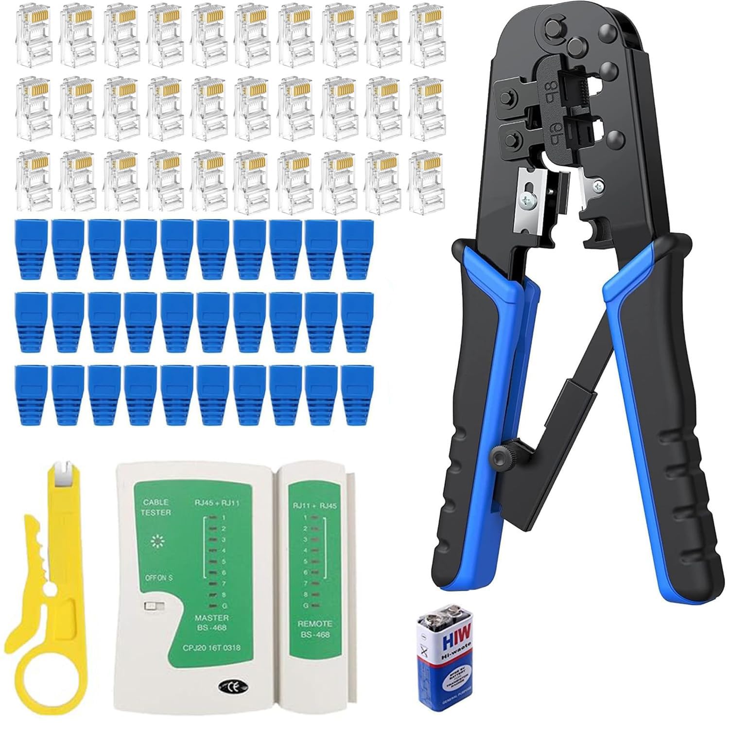 Inditrust Professional RJ45 Crimping Tool Kit for Cat6A/Cat5E/Cat5 – Ethernet Crimping Machine with LAN Cable Tester, 50 RJ45 Connectors, 50 Boot Covers & Cut-Strip Tool-picture-26