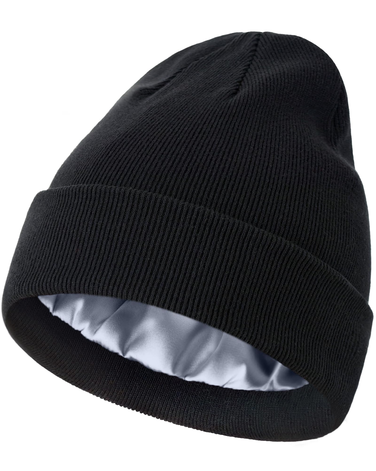 ROYBENS Satin Lined Beanie, 100% Cotton Beanies Hats for Men Women, Slouchy Knit Cuffed Winter Warm Soft Skull Cap Hat