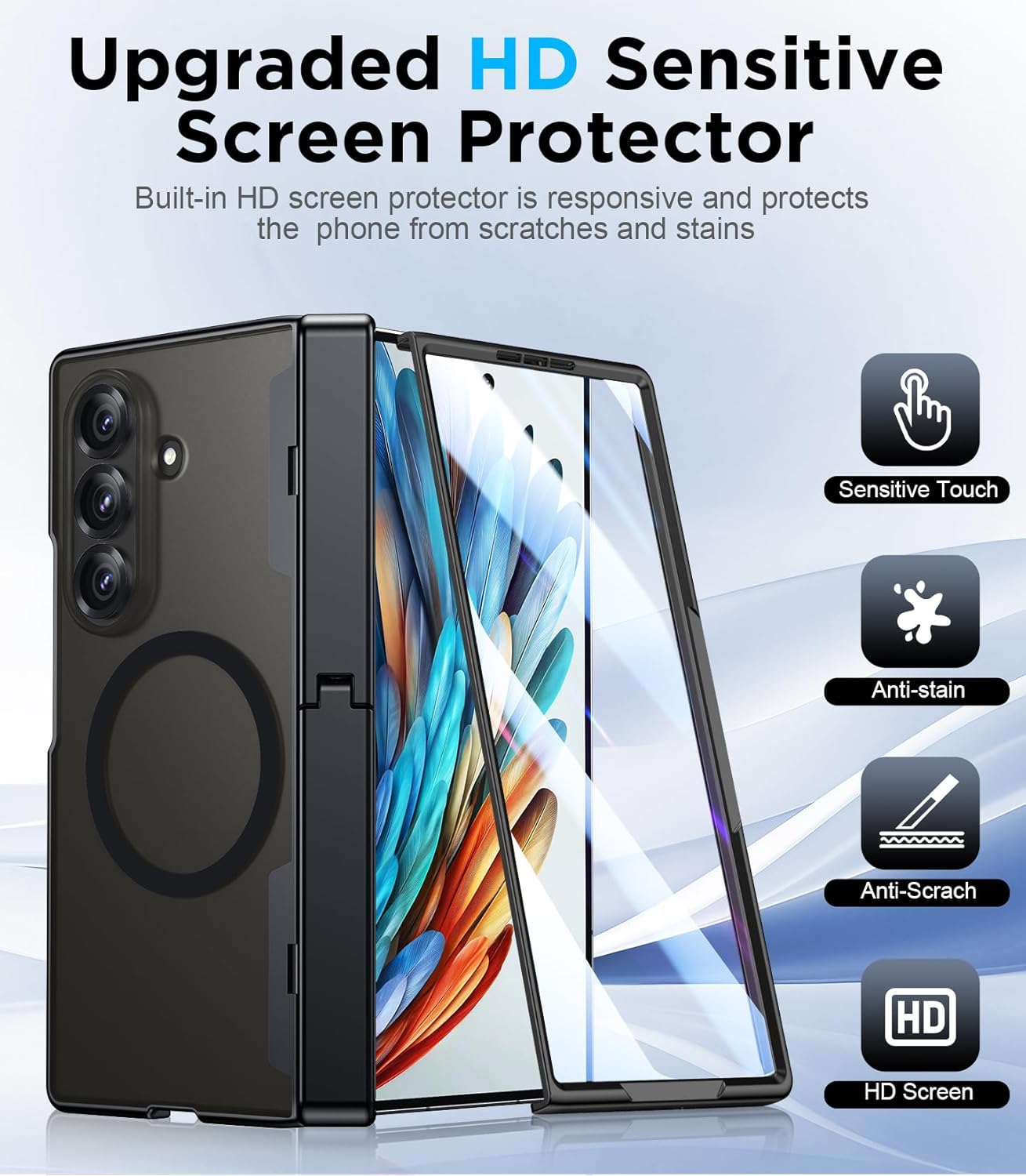 Temdan Magnetic for Samsung Galaxy Z Fold 7 Case,[Compatible with MagSafe][Built-in HD Screen Protector&Invisible Kickstand][Hinge Protection]Translucent Matte Shockproof Phone Case for Z Fold 7,Black - Image 6