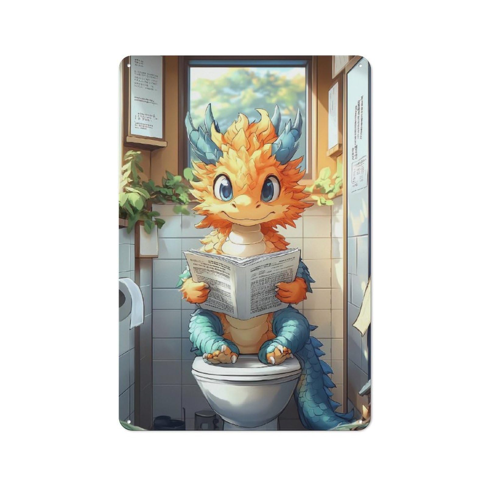 Junmoney Dragon On The Toilet Funny Vintage Metal Plaque 30X20cm For Dining Room Or Kitchen, For Dining Room Decor Fans