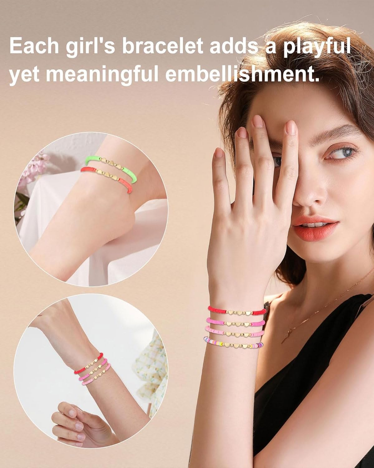 Bracelets d'amitié en forme de cœur pour enfants, bracelet fille, perles plates en argile colorées