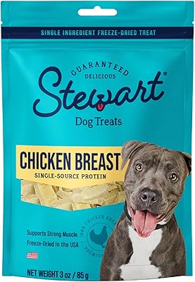 Stewart Freeze Dried Dog Treats, Chicken Breast, Grain Free & Gluten Free, 3 Ounce Resealable Pouch, Single Ingredient, Do...