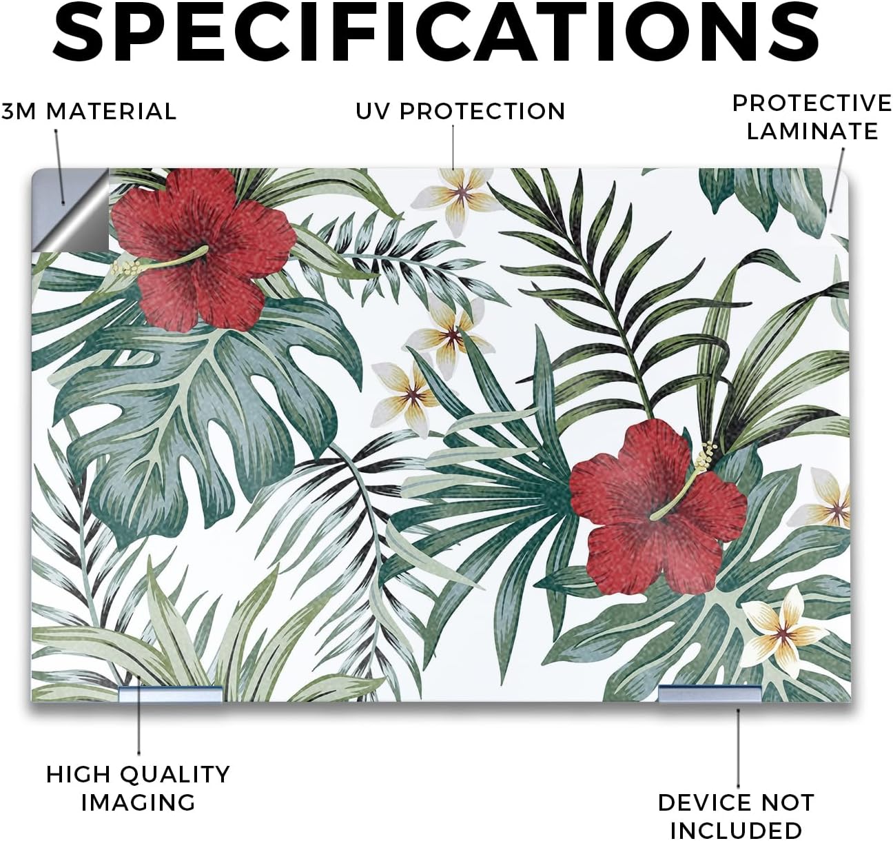 Glossy Glitter Laptop Skin Compatible with HP Envy x360 14” (2023) - Tropical Hibiscus - Premium 3M Vinyl Protective Wrap Decal Cover - Easy to Apply | Crafted in The USA by MightySkins