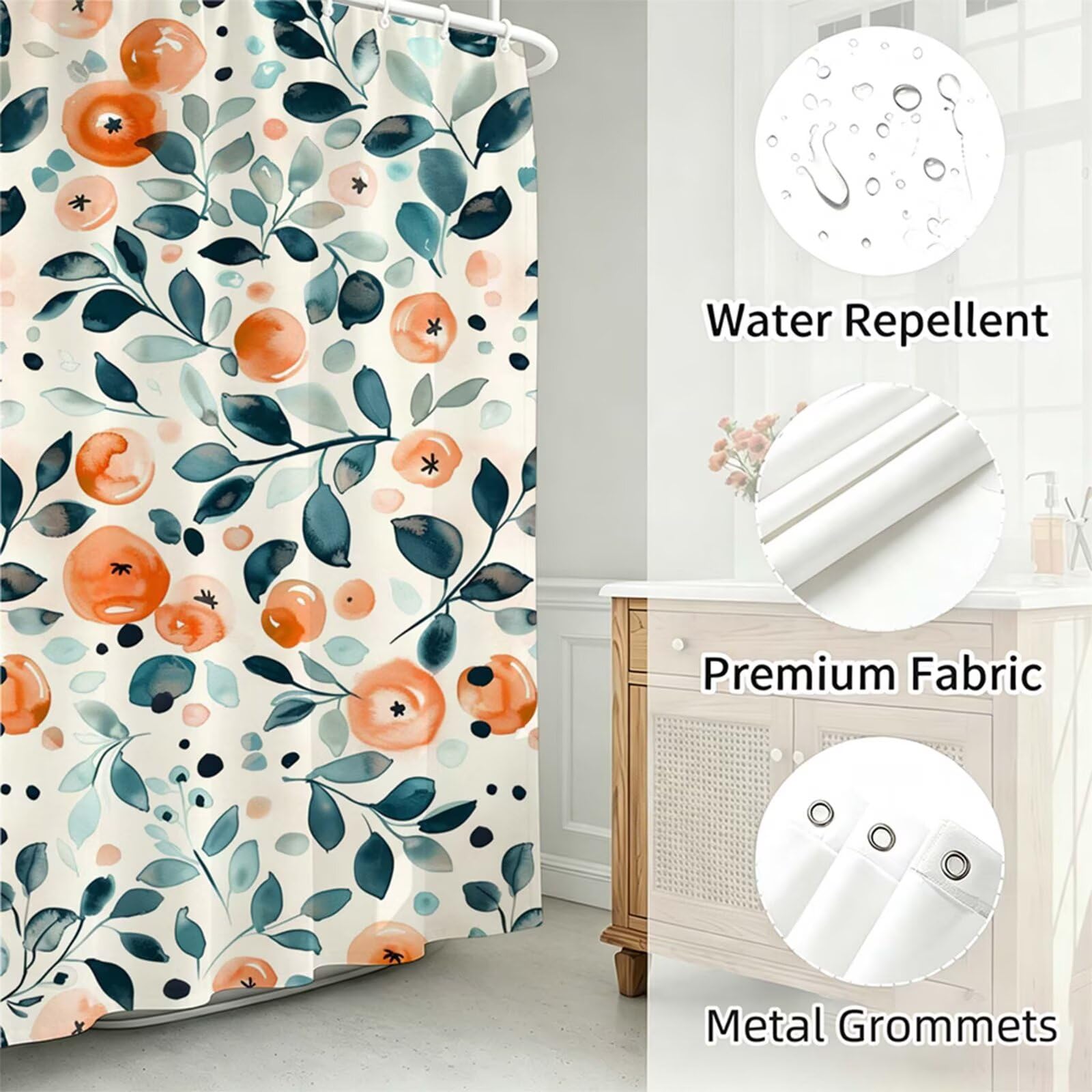 Duschvorhang 230x180cm, Duschvorhang Badewanne Beige, Shower Curtain mit Ösen und 12 Duschringen, Beschwerter Saum, Maschinenwaschbar, Schnell Trocknend, Wasserdicht Polyester, ländlich J-767