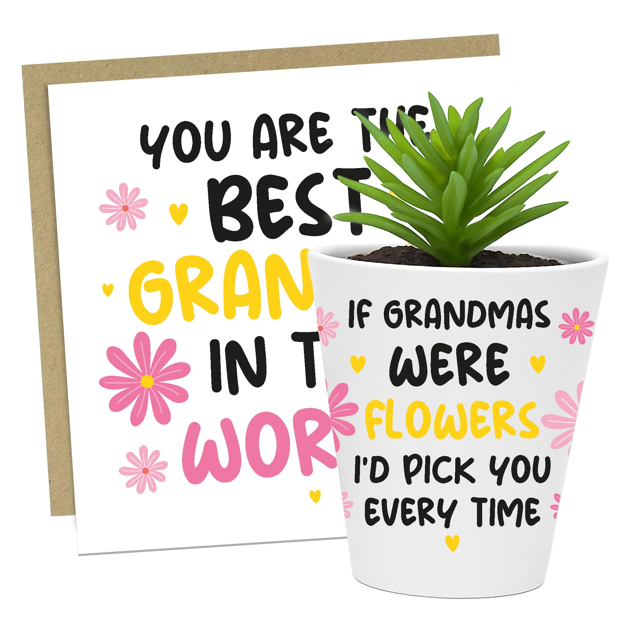 RED OCEAN Gift For Grandma Birthday Christmas Card And Flower Pot Grandma Gifts From Grandchildren Thank You Gift For Her Grandparent Present Keepsake