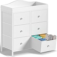 BOLUO Baby Changing Table Dresser with 6 Fabric Drawers - Spacious Nursery Storage, Patented Safety, Removable Top