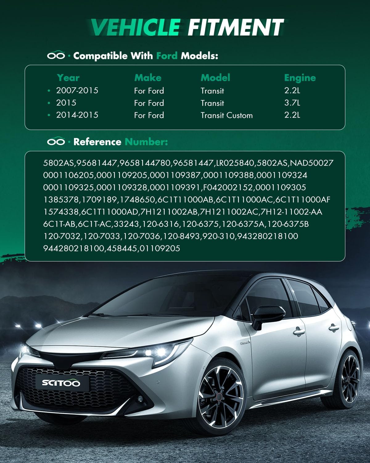 SCITOO Starter Motor fit for Ford for Transit 2.2L 2007-2015,for Ford for Transit 3.7L 2015,for Ford for Transit Custom 2.2L 2014-2015 Replacement Starter 33243