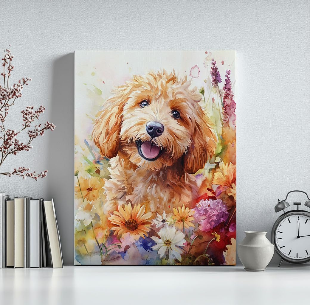 Goldendoodle Dog Paint by Numbers Kit for Adults Beginner, Among Flowers Adult Paint by Number Kits on Canvas, DIY Acrylic Watercolor Oil Paint by Number for Adults for Home Decor Gift 16"W x 20"L