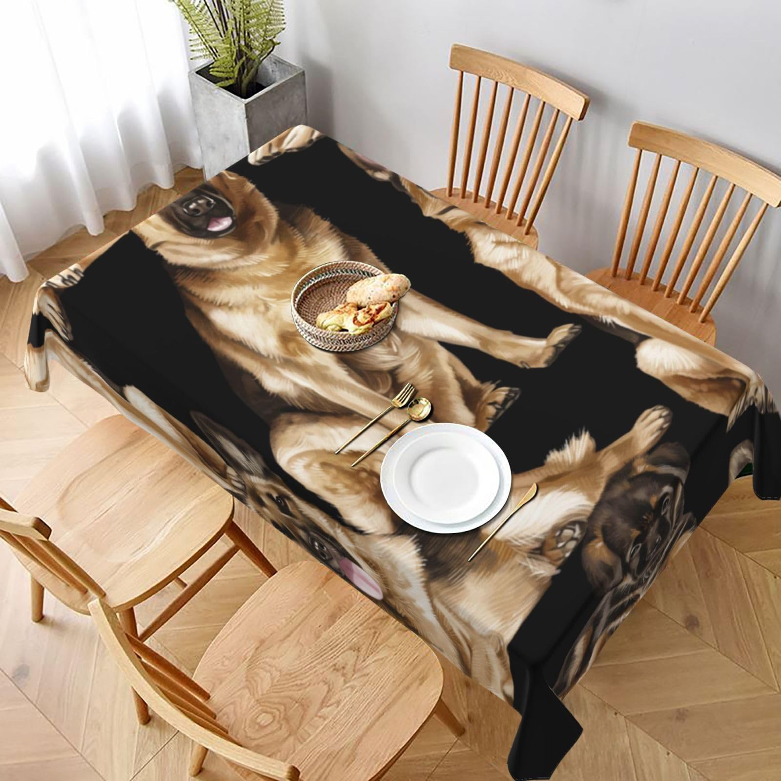 BNVSADC German shepherd Printed Rectangle Tablecloth 228x152 CM, Water Resistant Polyester Table Cloth Decorative Fabric Table Covers for Kitchen Dining Table Parties Camping