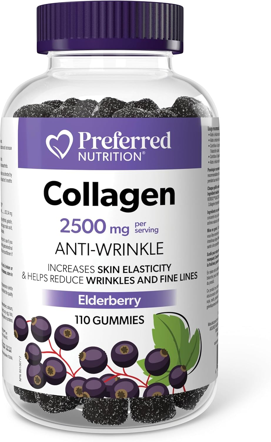 Preferred Nutrition Collagen 2500 mg per Serving, 110 Gummies, Elderberry Flavour, Anti-Wrinkle, Increases Skin Elasticity & Helps Reduce Eye Wrinkles in 4 Weeks, Proudly Canadian Preferred Nutrition Collagen 2500 mg per Serving, 110 Gummies, Elderberry Flavour, Anti-Wrinkle, Increases Skin Elasticity & Helps Reduce Eye Wrinkles in 4 Weeks, Proudly Canadian