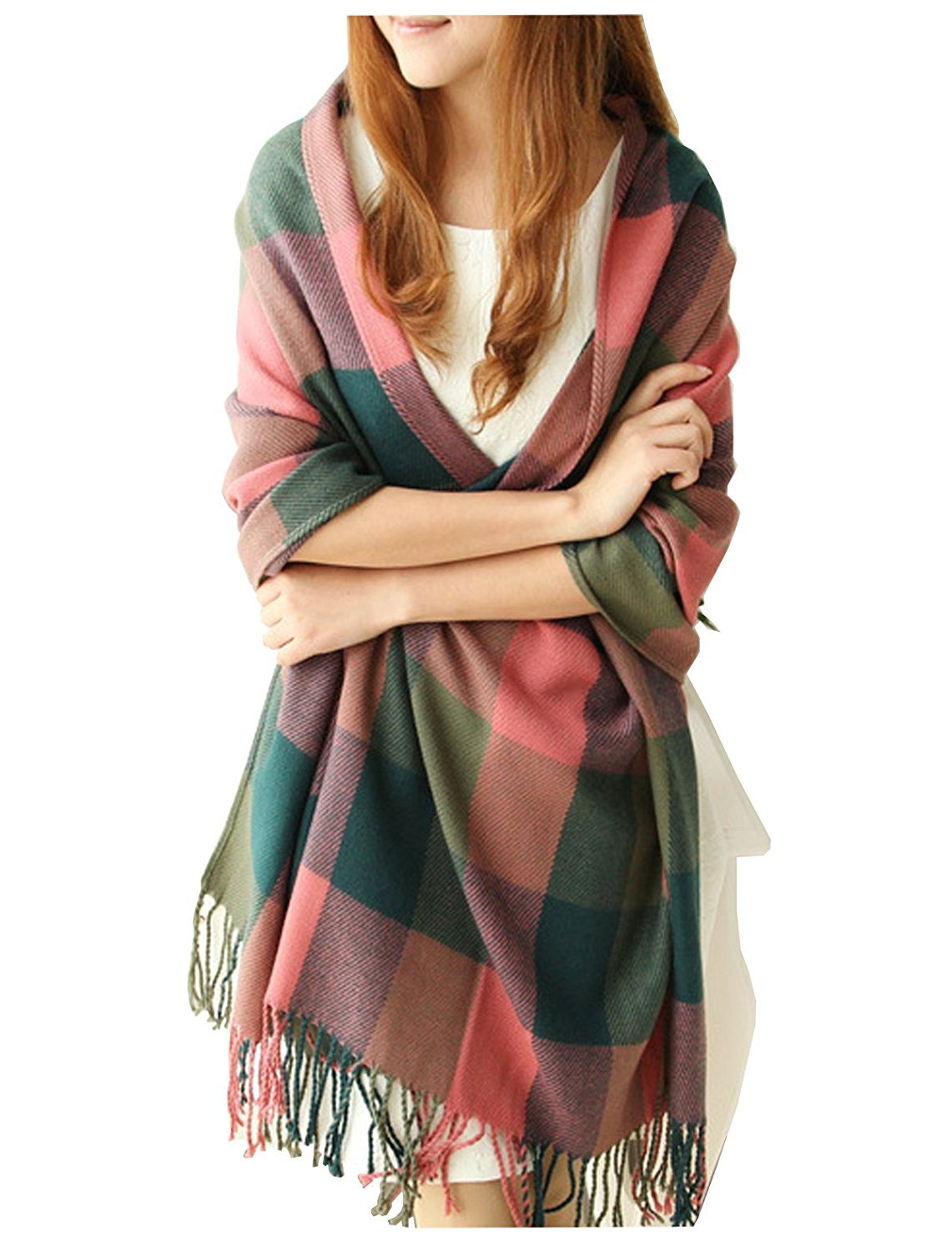 Chalier Fashion Sciarpa da Donna Inverno Scozzese Sciarpa Quadri Sciarpe Calde, Scialle da Donna Elegante Sciarpa con Frange