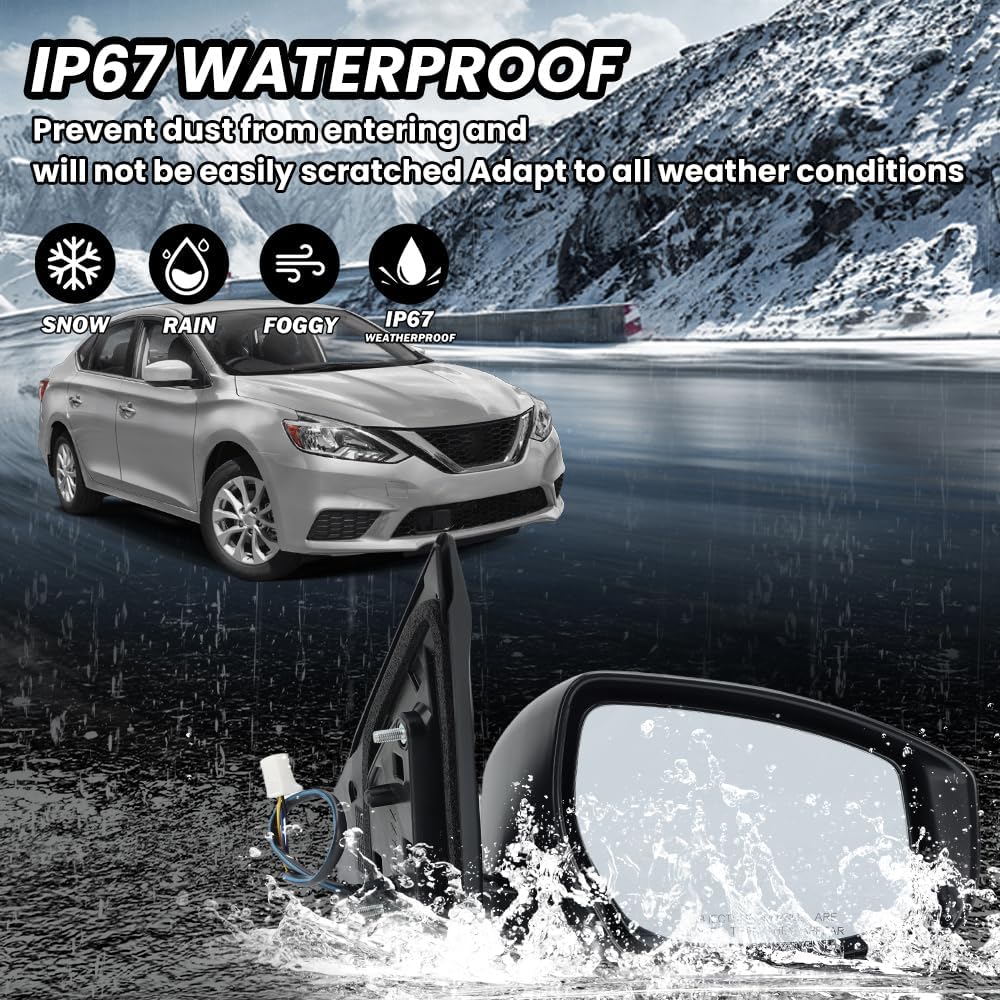 Right Silver Side Mirror Assembly Compatible With Nissan Sentra 2013-2019 Power Non-Heated Manual Fold 3 Pins Passenger Side