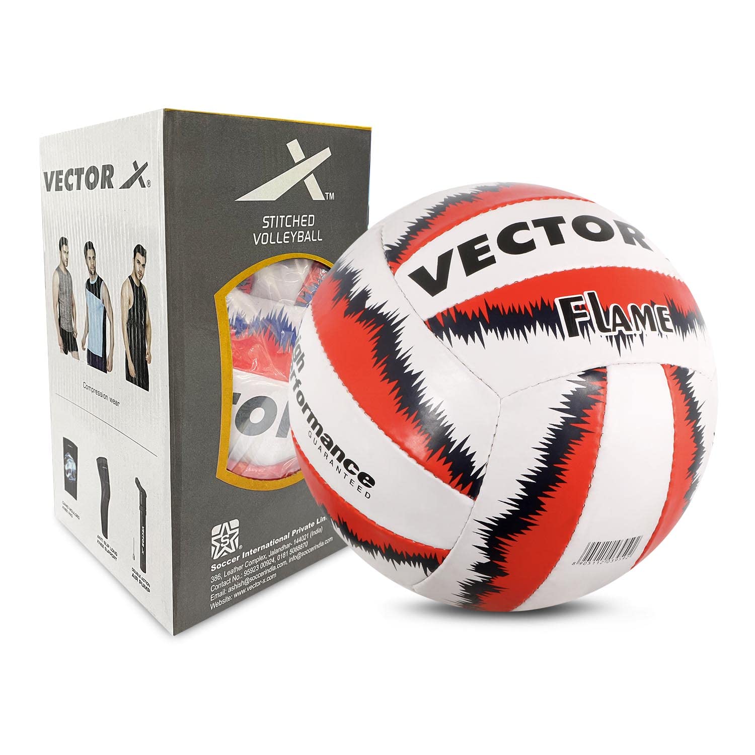 Vector X 18 Panel Flame Rubber Hand Stitched Indoor/Outdoor Volleyball with Latex Bladder, White-Red-Blue, Size: 4 (Suitable for Practice/Match/Beach) + Free Air Needle