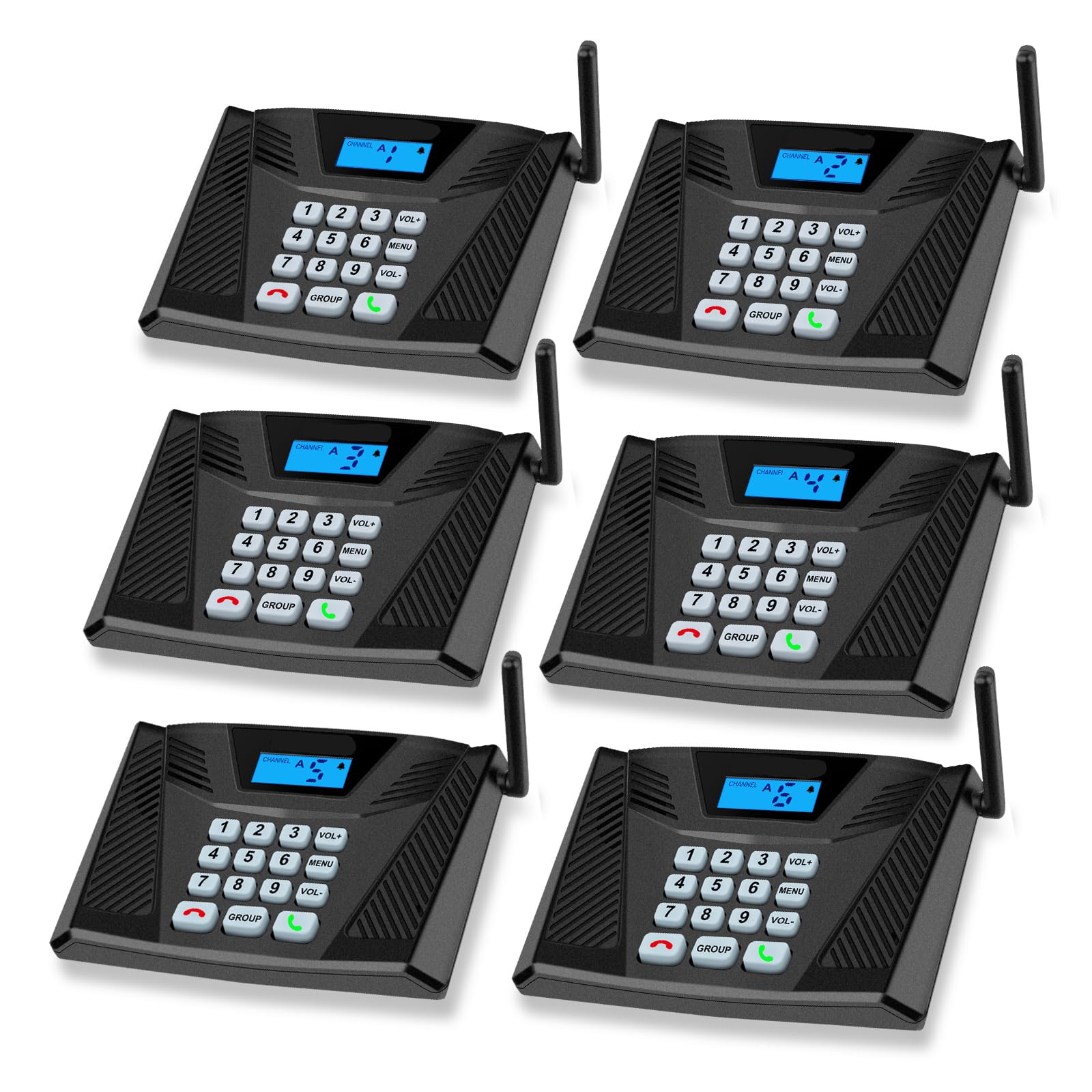 Intercoms Wireless for Home, Upgraded 5300ft Intercom 9 Channel 2 Code, Full Duplex Hands Free Talk Wireless Intercom System for Home Elderly Office with Auto Answer(6Packs, Black)