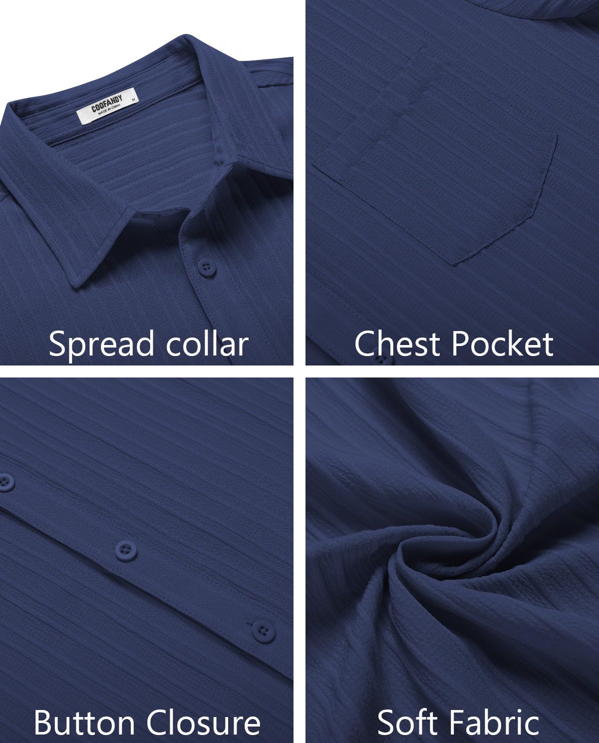 COOFANDY Chemise décontractée boutonnée à manches courtes pour homme, chemise de plage d'été texturée avec poche