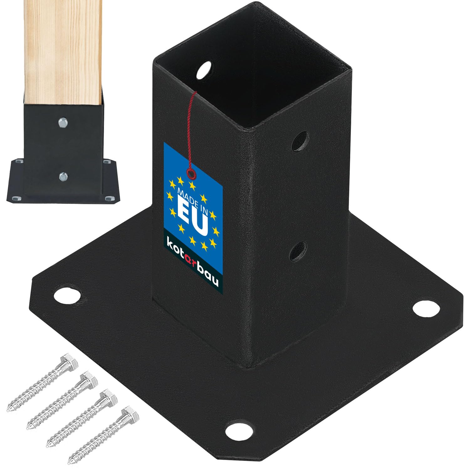 Kotarbau Black Kotarbau® Fence Post Support - Post Base - Powder Coated Steel - 50X50 Mm (1.97X1.97 In) - Bolt Down Support - Heavy Duty - For Wooden Beams - Weather Resistant