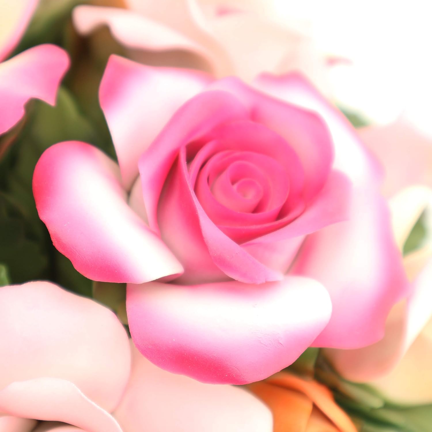 Capodimonte Porcelain Centerpiece With Roses in Assorted Colours Handemade In Italy By Unionporcelain In An Elegant Woodden Base