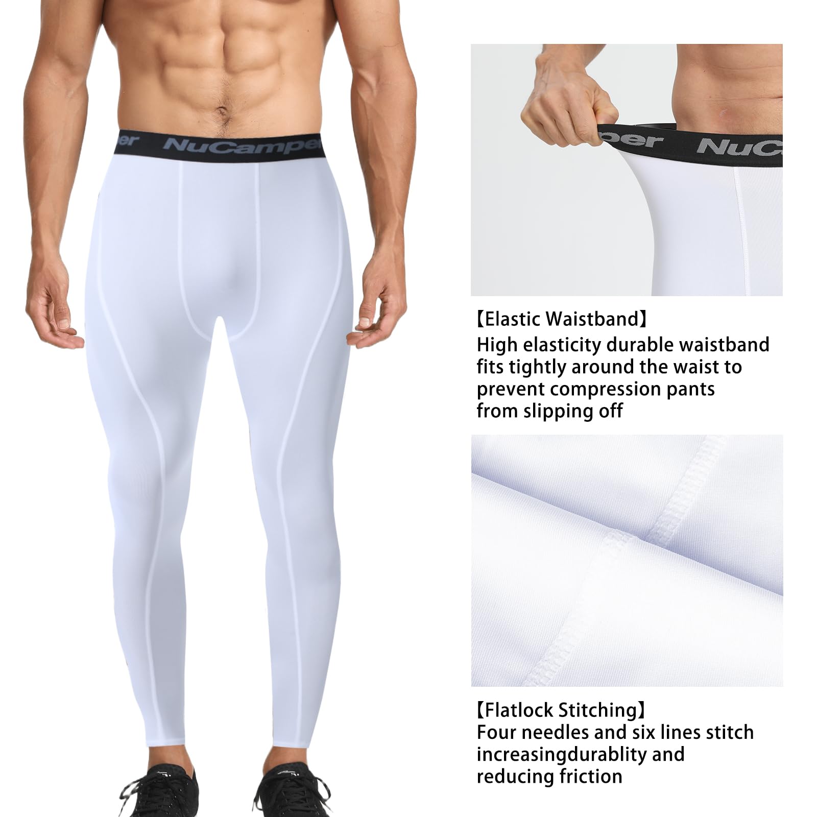 NuCamper Pantalones de Compresión para Hombres, Correr Baselayer Leggings, Secado Rápido, Entrenamiento Atlético