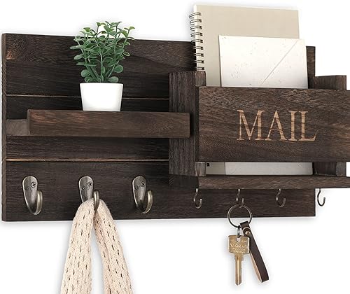 Lwenki Organizador de correo para montaje en pared, llavero con estante, incluye soporte para cartas y ganchos para decoración de pasillo de granja,