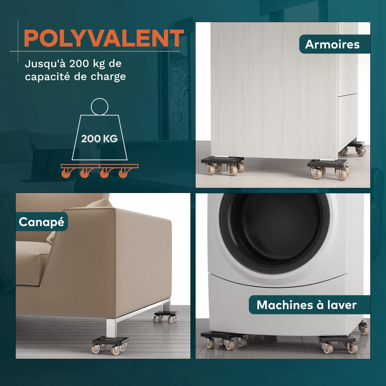 Leve Meuble innovant pour Meubles Lourds FAIRMO - 4 Chariots de Transport et 1 lève-Charge (avec Patins antidérapants) - roulettes pour Meubles Lourd en TPE - deplace Meuble Lourd sans Effort