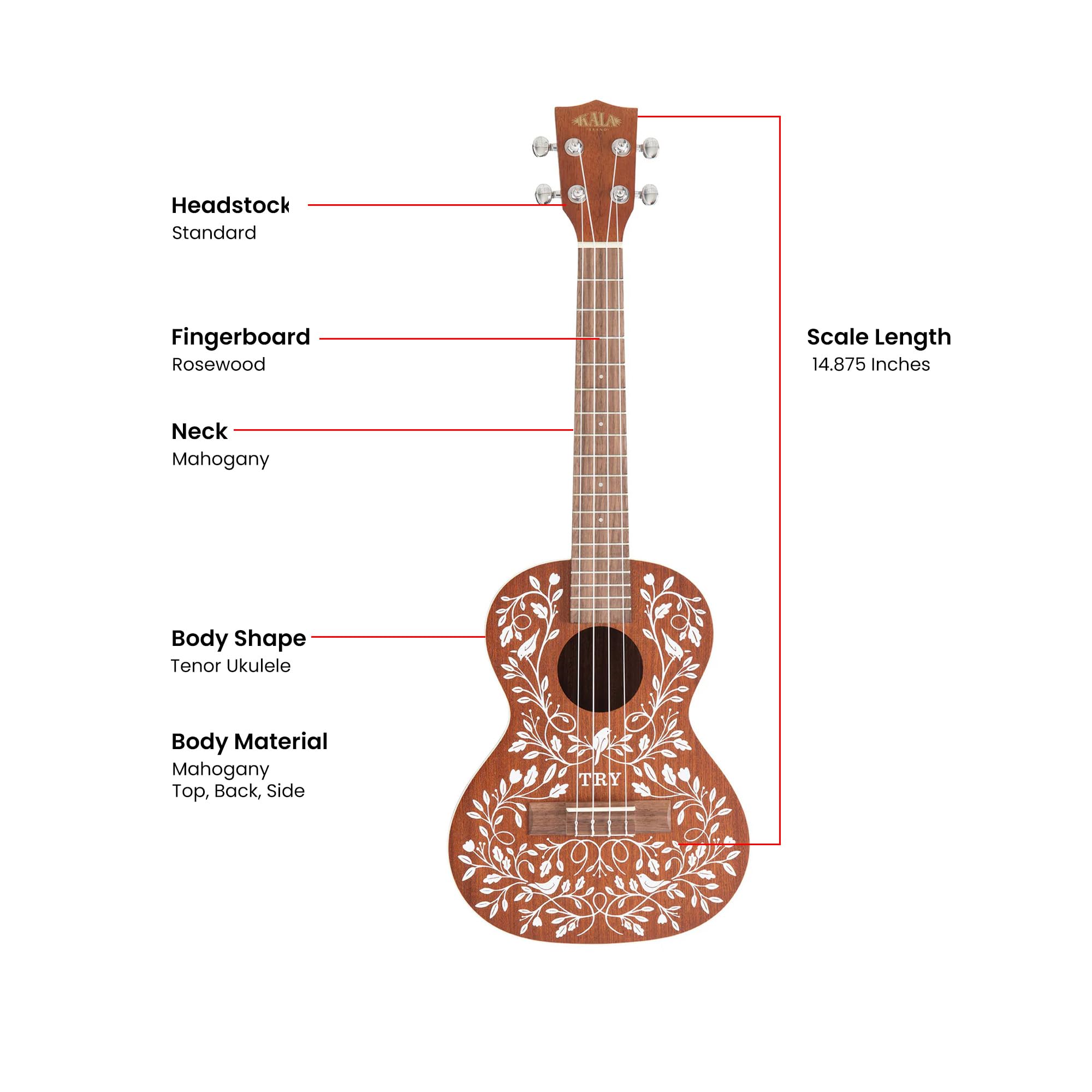 Kala - KALA-LTP-MH - Ukulélé tenor Learn to Play"Mandy Harvey" signature - avec housse KALALTPMH2006 Naturel