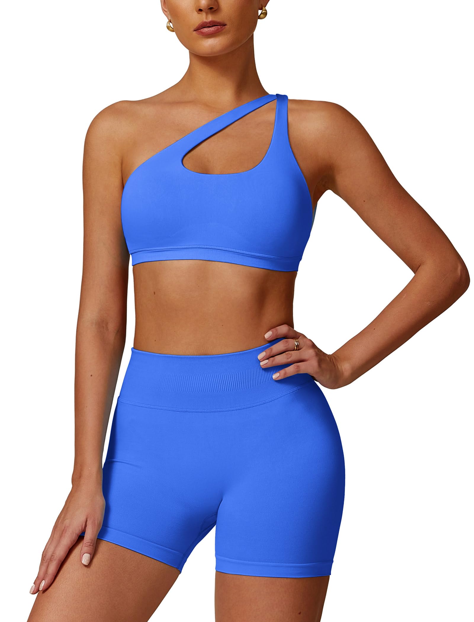 ABOCIW Workout Sets for Women Crossover High Waist Biker Shorts One Shoulder Sports Bra 2 Piece Gym Yoga Outfits