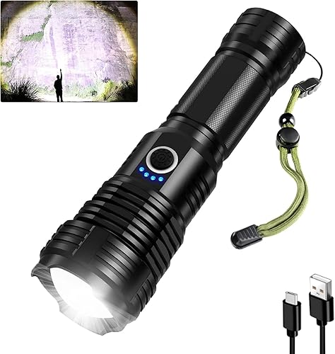 TUNFOU Linternas recargables linternas de alto lúmenes 90000 linterna LED superbrillante con zoom con 5 modos de luz linterna impermeable para
