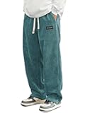 Mens Corduroy Casual Pants Fashion Loose Fit Wide Leg Pants Straight Sweatpants Elastic Waist Drawstring