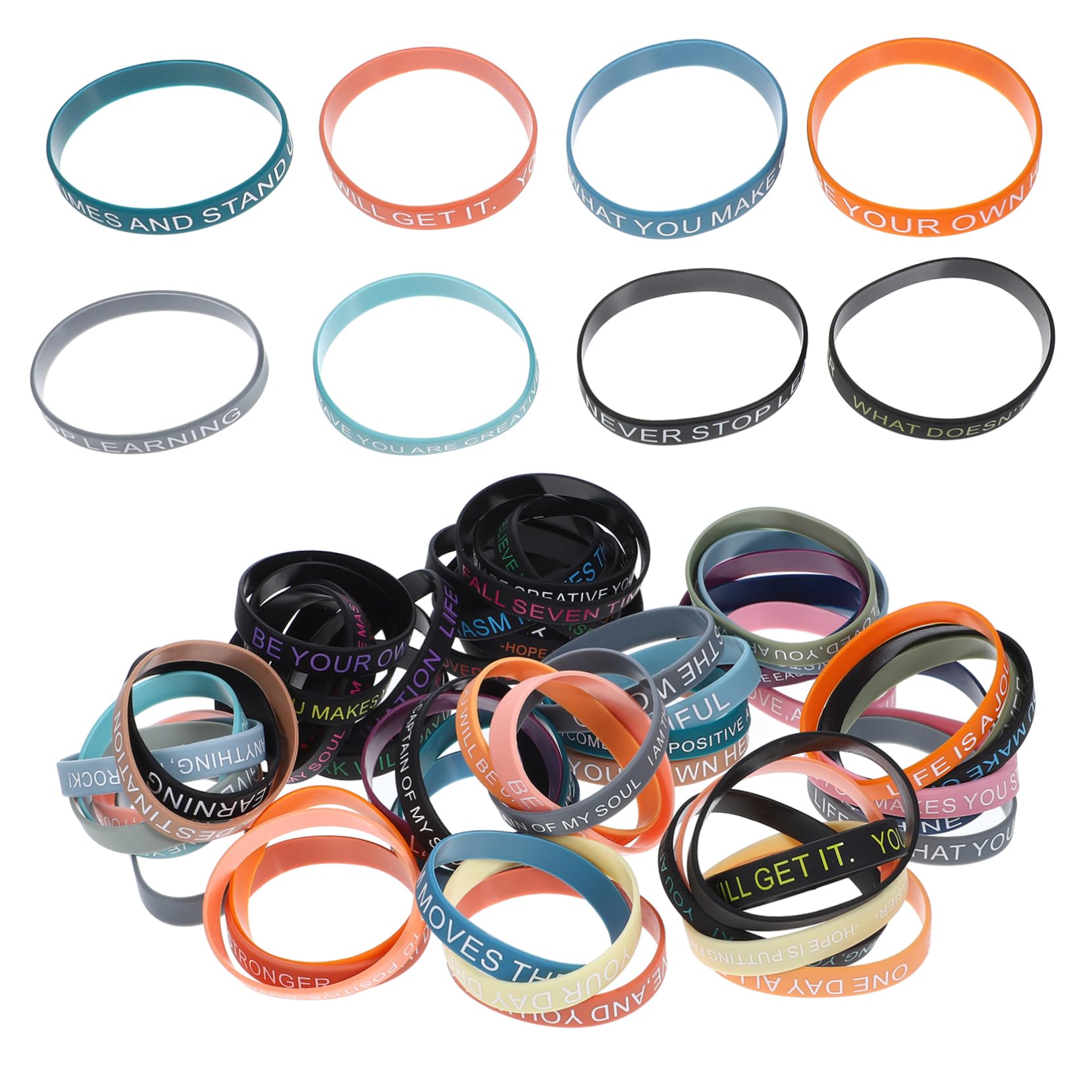 iplusmile Lot de 100 Bracelets en Silicone Élastique Unisexes Affirmations Positives, Matériau Souple et Coloré pour Motivation et Inspiration Quotidienne