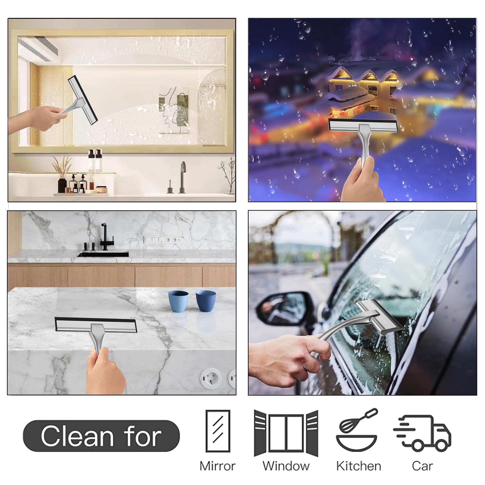 Raclette De Douche Multi-usages Pour Portes De Douche, Salle De Bain Fenetres Et Vitres De Voiture Noire Acier Inoxydable 30 Cm 90526313