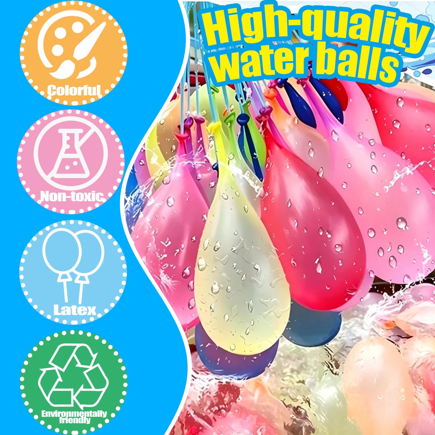 999 Stück Wasserbomben Selbstschließend,Wasserbomben Wiederverwendbar Bunte mit 4 Wasserhahn Anschluss,60 Schnellfüller,Ohne Manuelles Verknoten,Wasserballons für Strände,Poolparty
