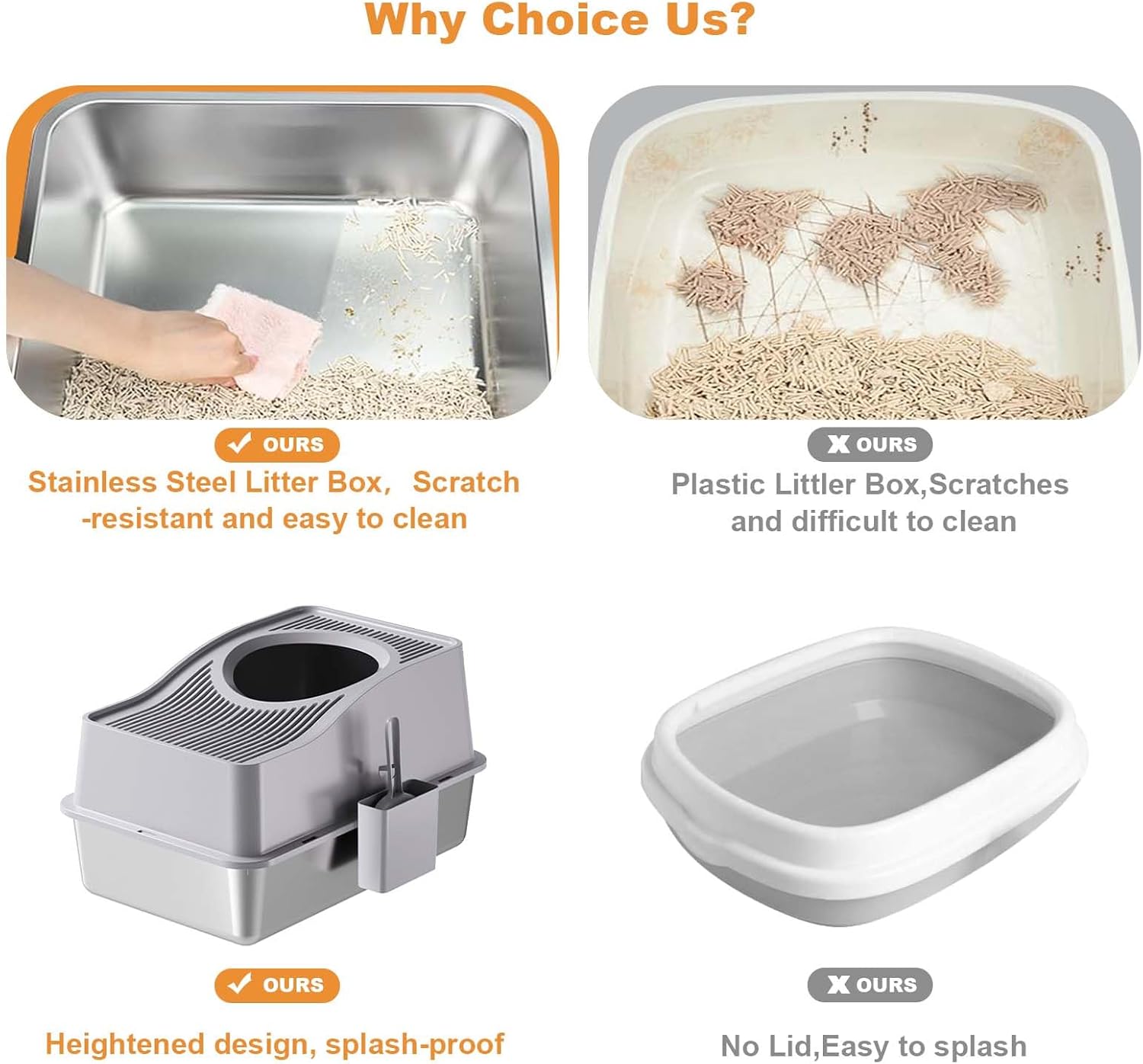 Crevyteg Stainless Steel Cat Litter Box, Fully Enclosed Litter Boxes with Hollow Lid And Heightened Lid Anti-Splashing, Top-Entry Deodorizing Large Cat Toilet,Grey, Basin 20cm High, 60 x 40 x 34.5cm 7 71X 9NP8pTL. AC SL1500