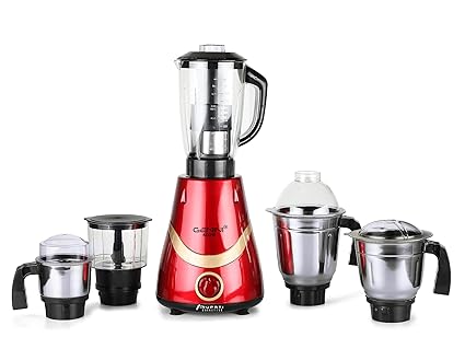 Gemini Necklace 600W Mixer Grinder with 3 Stainless Steel Jars, Juicer and Chopper Jar (1 Wet Jar, 1 Dry Jar and 1 Chutney Jar), RED-Gold.Make in India(ISI Certified)