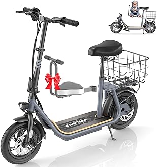 Caroma Peak 800W/1200W Electric Scooter with Seat 12" Tire, 30 Miles Range 20MPH Max Speed, Foldable Electric Scooter for Adults 300 LBS Max Load