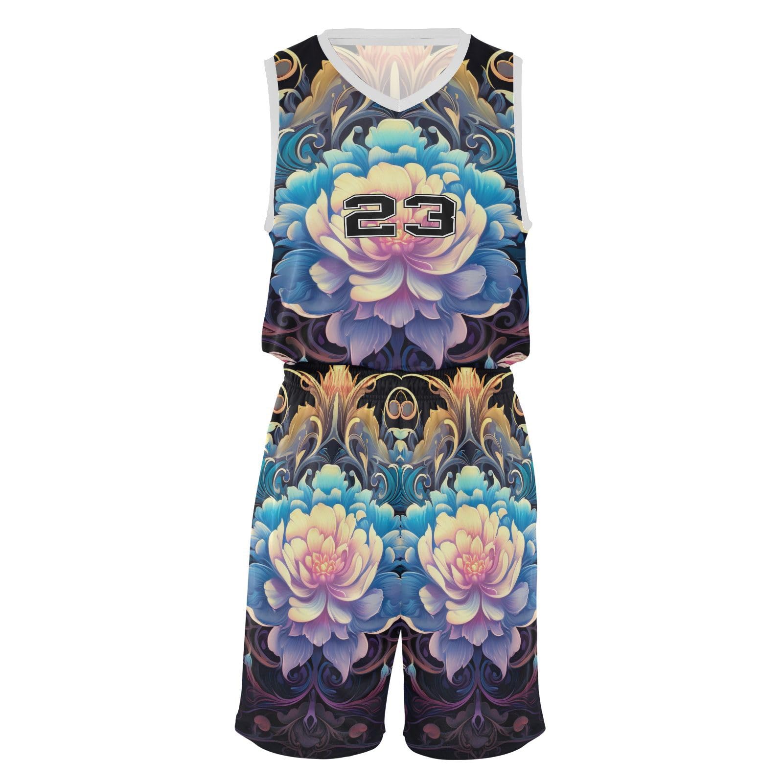 FLildon Blue Mandala Boys Basketball Jersey Set Tank Top Shorts Tracksuit Sport Training Suit for Kids, XXL