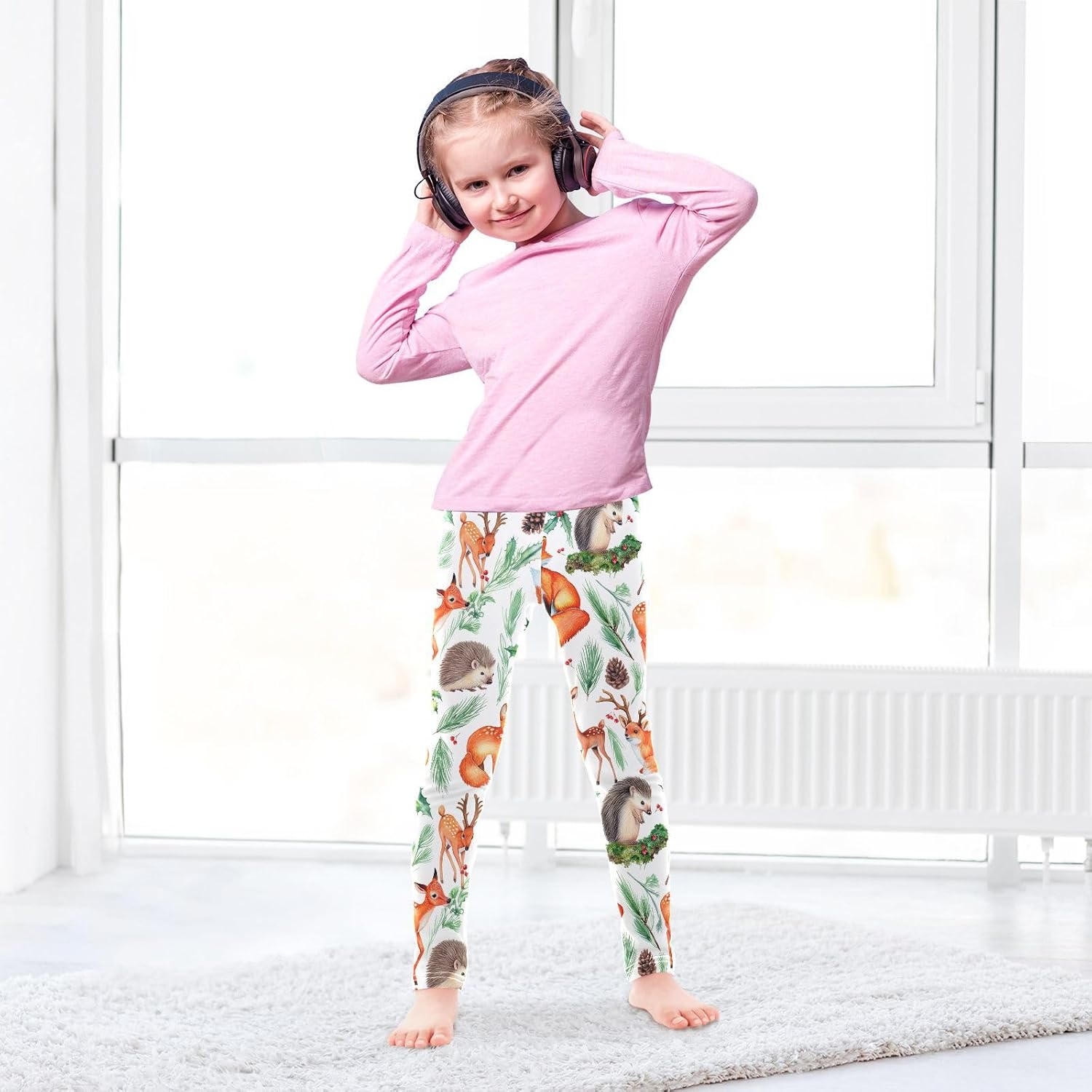 Active Leggings for Girls Cute Fox Hedgehog